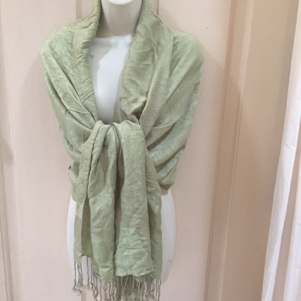 pashmina Light Sage Green Woven Wrap Scarf